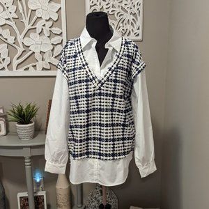 Twofer blouse black and blue houndstooth, in excellent condition, worn once